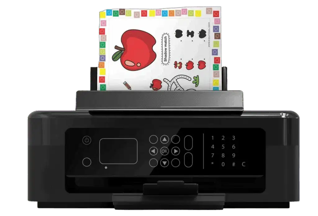 Printer with worksheets ready to print